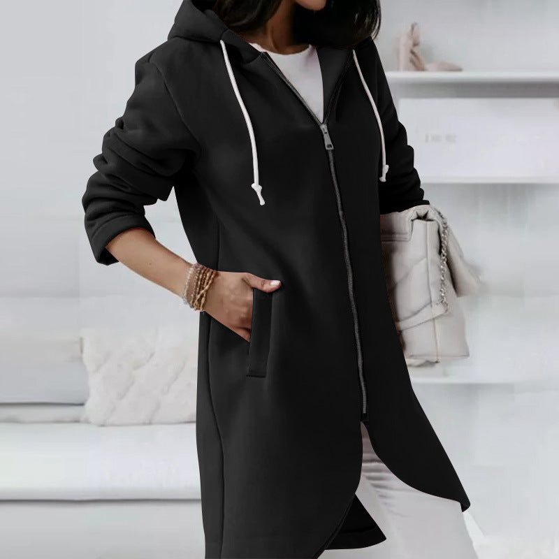 Levoire | Pull À Capuche Long Et Confortable Avec Zip Pour Femmes Noir
