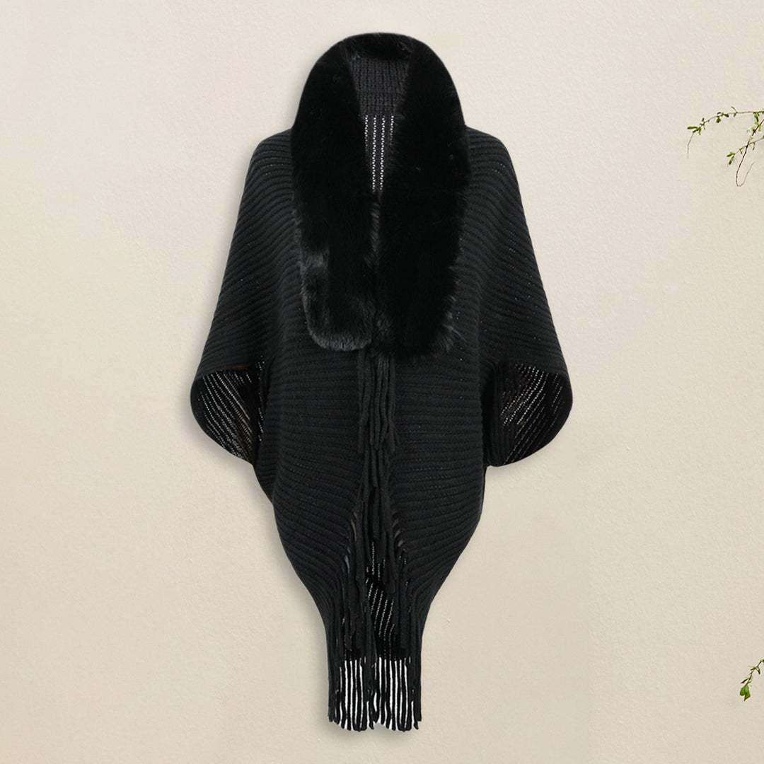 Levoire | Poncho Gilet Avec Fourrure Pour Femmes Noir Taille unique