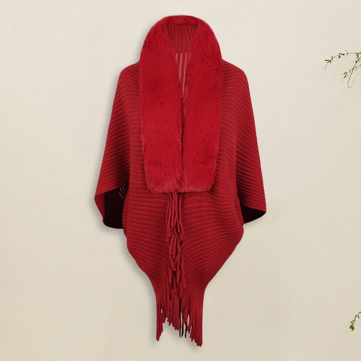 Levoire | Poncho Gilet Avec Fourrure Pour Femmes Rouge profond Taille unique