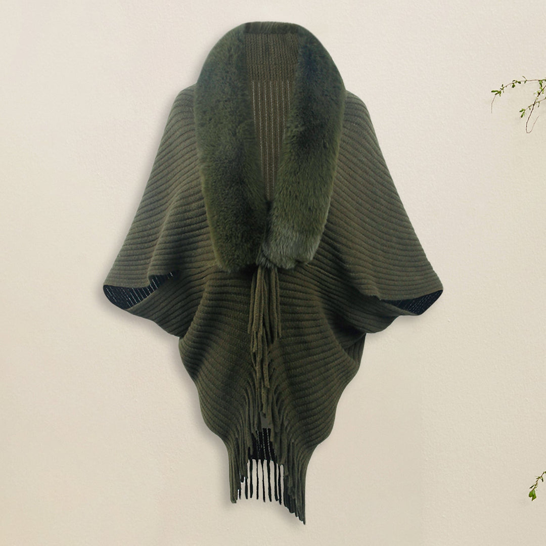 Levoire | Poncho Gilet Avec Fourrure Pour Femmes Vert armée Taille unique