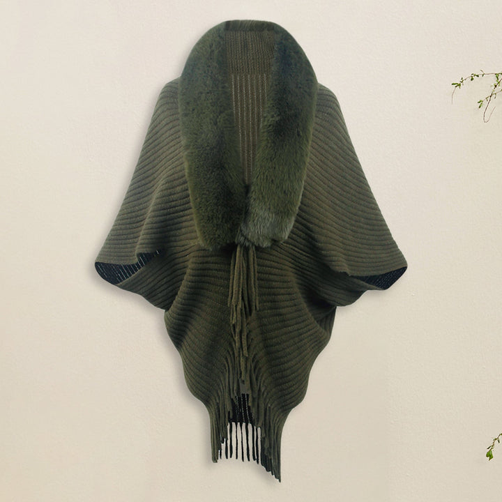 Levoire | Poncho Gilet Avec Fourrure Pour Femmes Vert armée Taille unique
