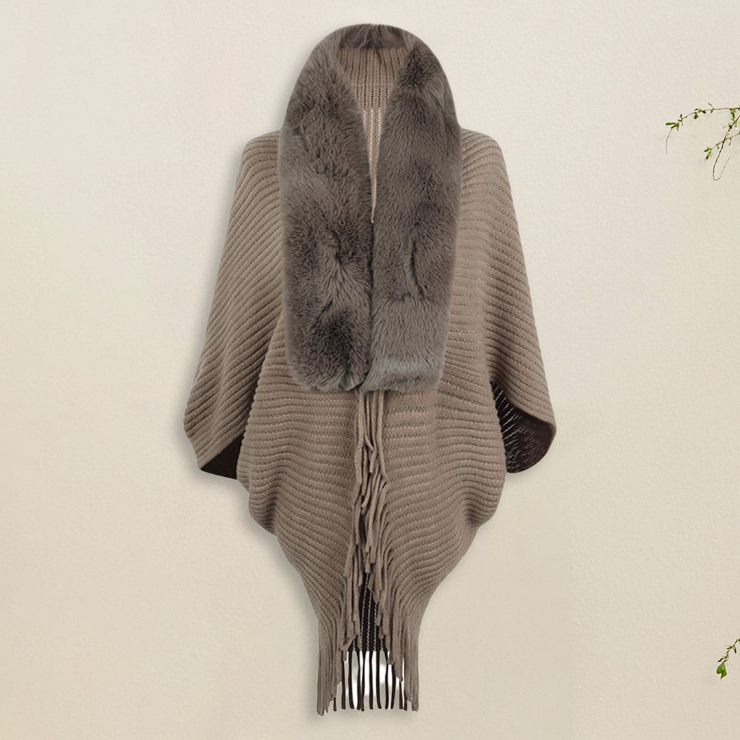 Levoire | Poncho Gilet Avec Fourrure Pour Femmes Chocolat Taille unique
