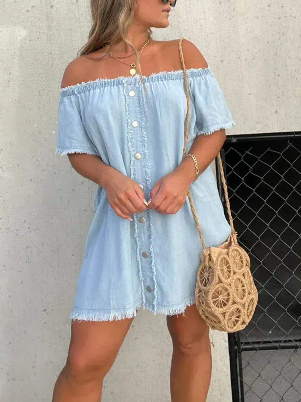 Levoire | Mini robe en denim à une épaule Bleu