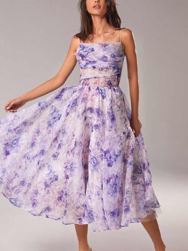 Levoire | Robe Midi Swing En Chiffon Avec Imprimé Floral Pour Femmes Lilas