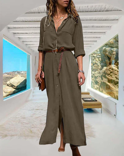 Levoire | Robe À Manches Longues Unie Avec Bouton