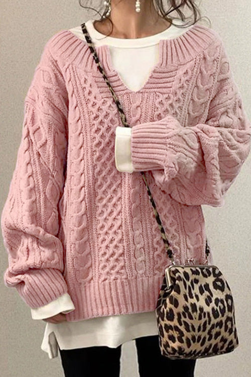 Levoire | Pull Décontracté À Manches Longues Et Col En V Uni Rose