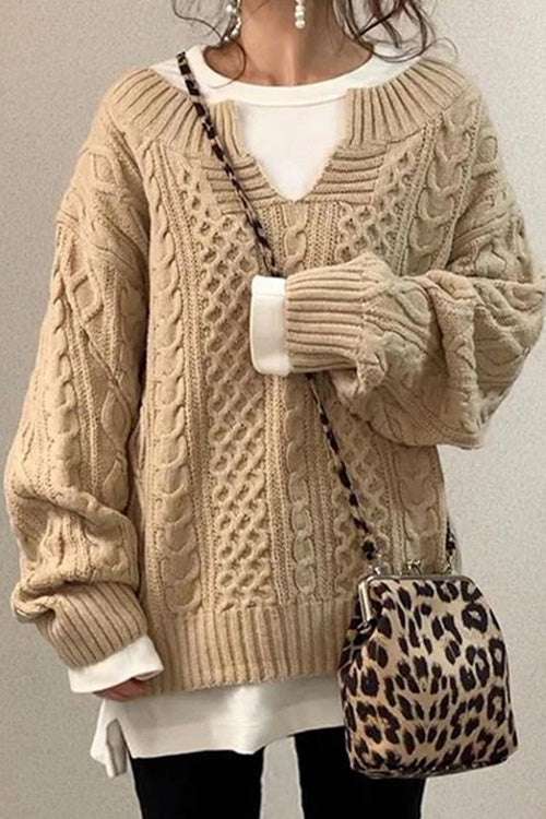 Levoire | Pull Décontracté À Manches Longues Et Col En V Uni Beige