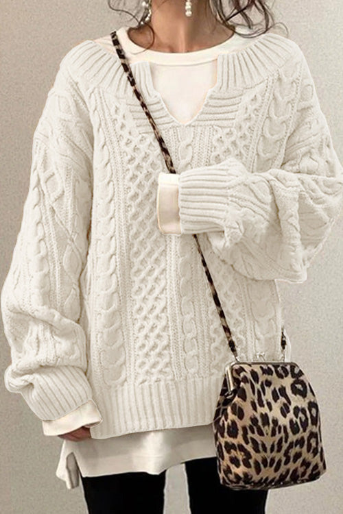 Levoire | T-Shirt De Loisirs Uni Avec Manches Longues Et Décolleté En V Blanc