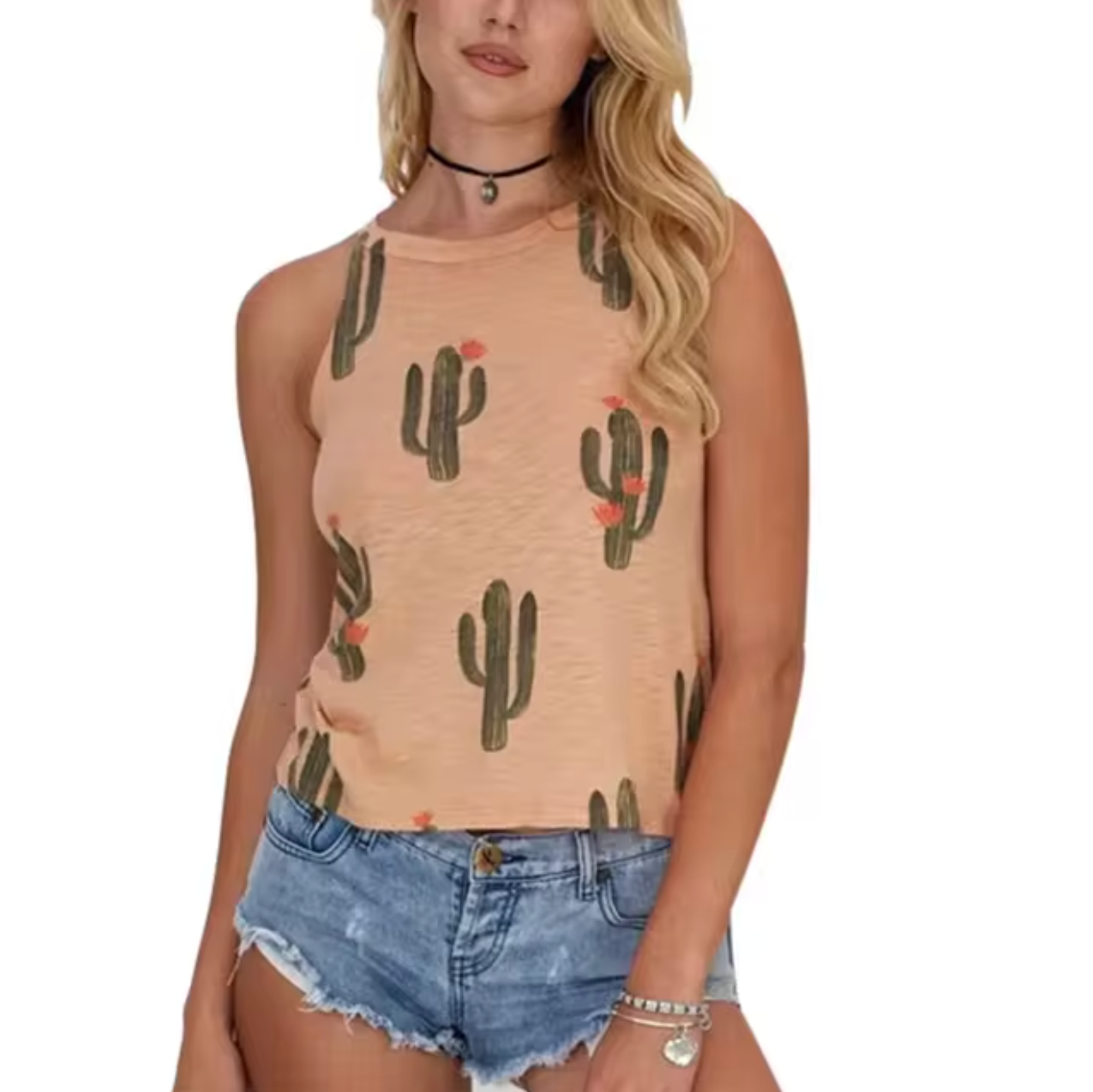 Levoire | T-Shirt Sans Manches Avec Impression De Cactus Beige