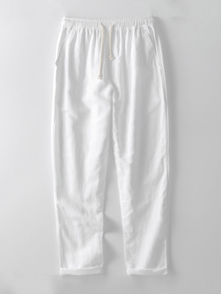 Levoire | Haut À Manches T-Shirt Waffle Cubain & Pantalons En Lin À Jambes Droites