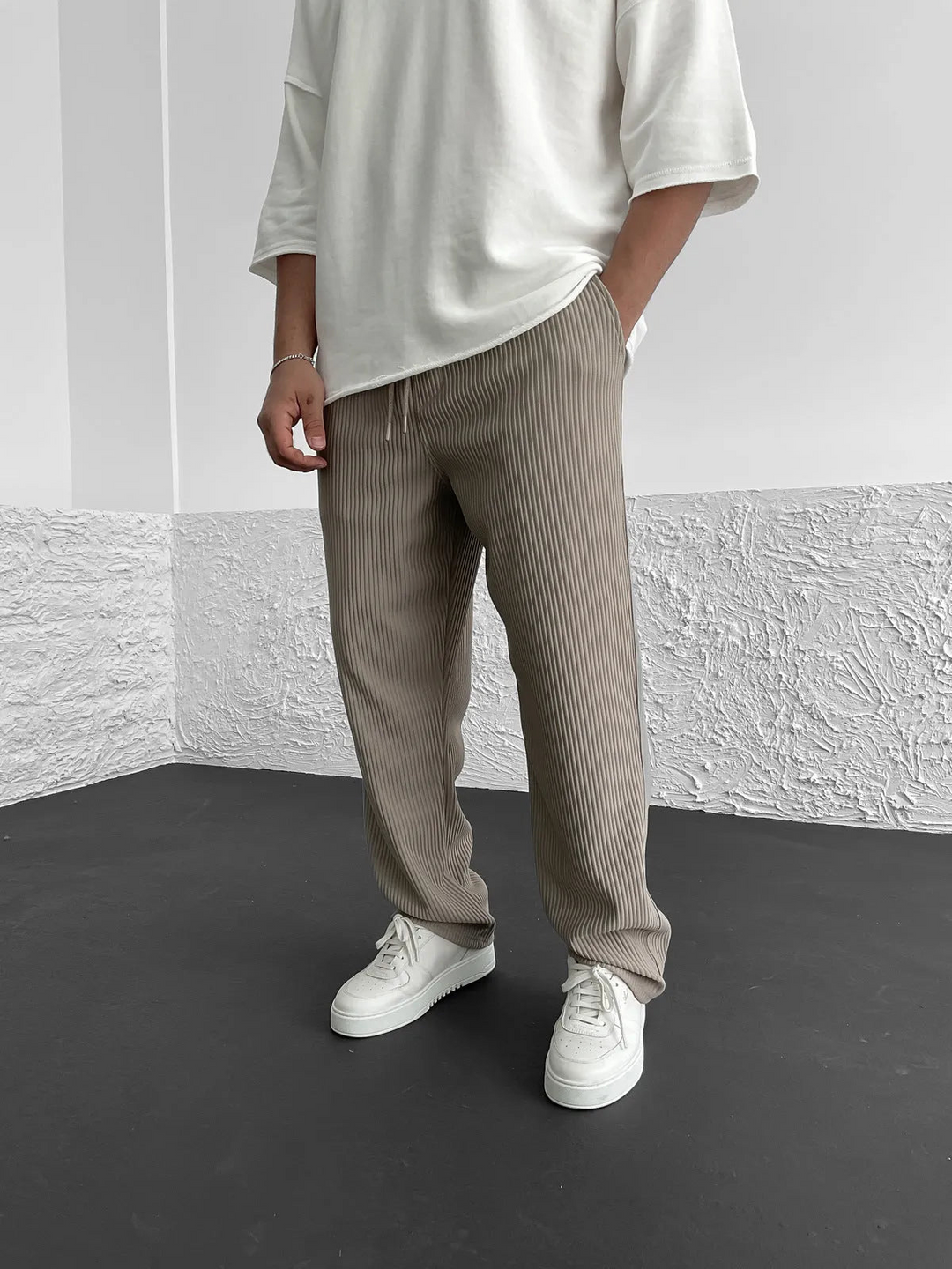 Levoire | Pantalon Chino à Rayures pour Hommes Pantalon Tendance pour Hommes en Velours Côtelé Khaki