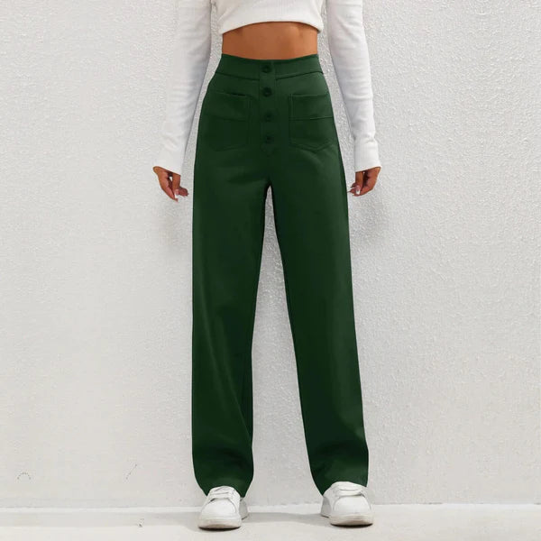 Levoire | Femmes Pantalon Décontracté Taille Haute Et Jambes Droites Tendance Pour Femmes Vert