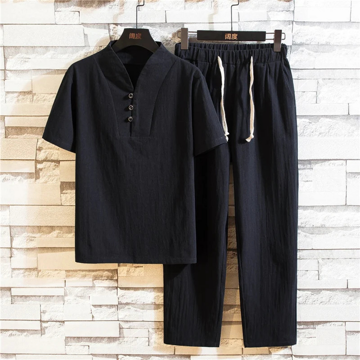 Levoire | Hommes Ensemble Lin Tendance & Tenue d'Été Pour Hommes Noir