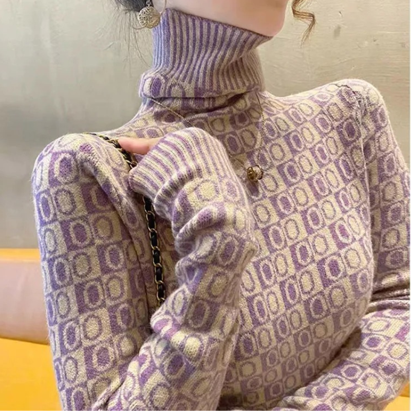 Levoire | Pull à col haut pour femmes Imprimé, Élégant et Doux Lilas