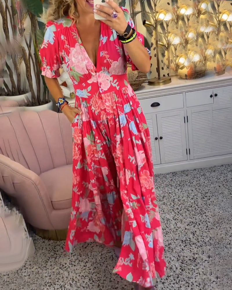 Levoire | Robe À Poches Imprimé Floral Décolleté En V