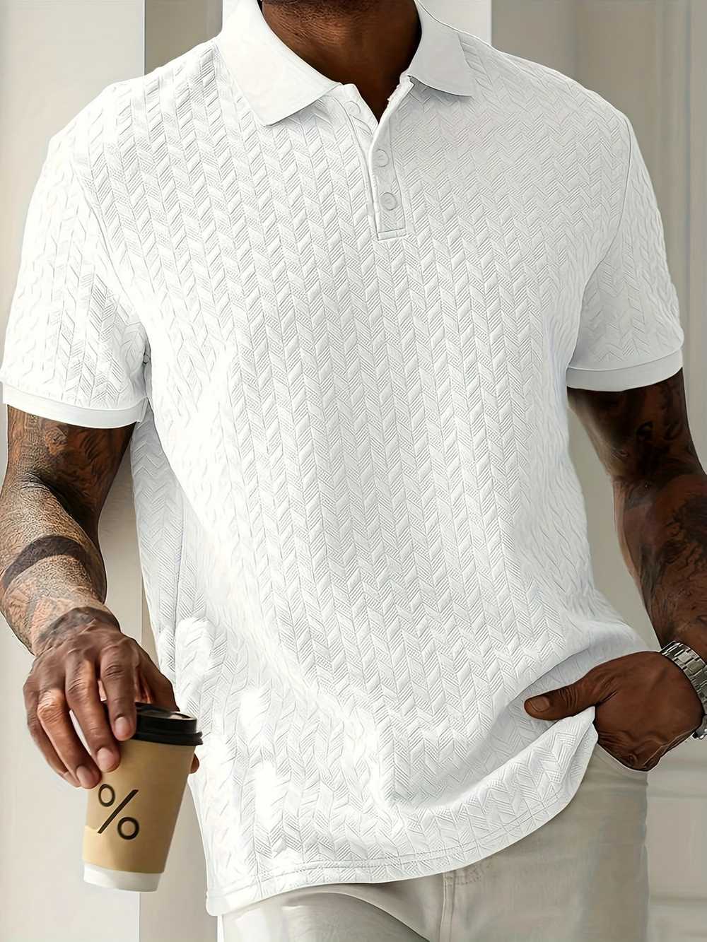 Levoire | Hommes Chemise Henley Élégante Pour Hommes Blanc
