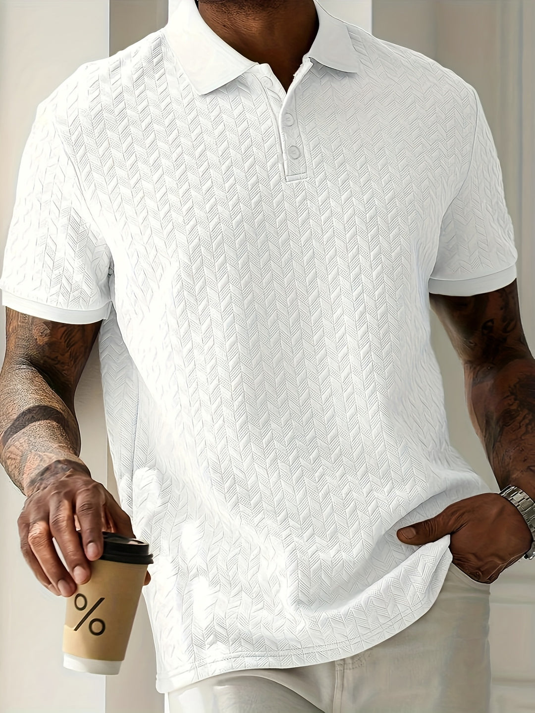 Levoire | Hommes Chemise Henley Élégante Pour Hommes Blanc