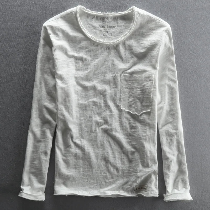 Levoire | T-shirt à manches longues en coton col rond pour hommes Blanc