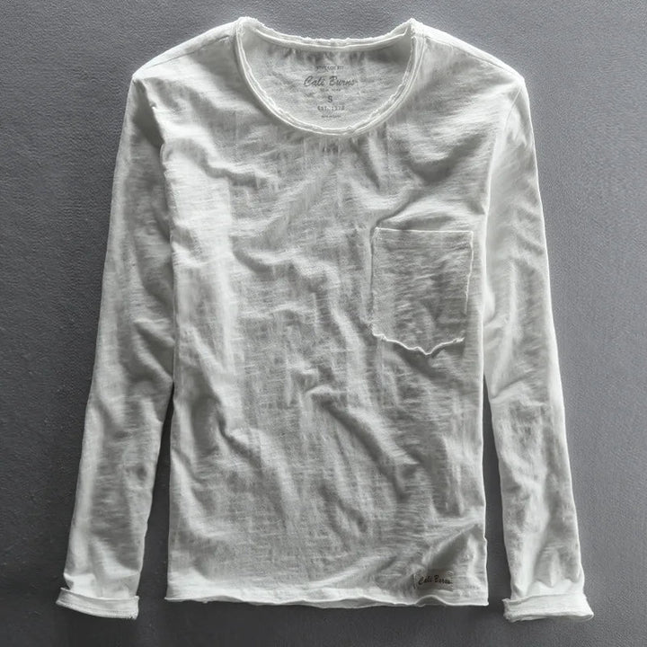 Levoire | T-shirt à manches longues en coton col rond pour hommes Blanc