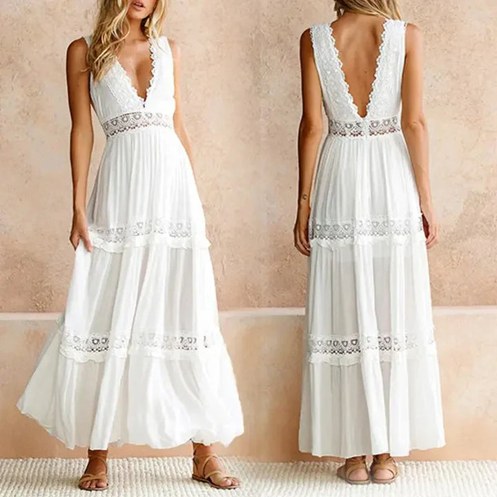 Levoire | Robe De Soirée Longue V Décolletée Blanc