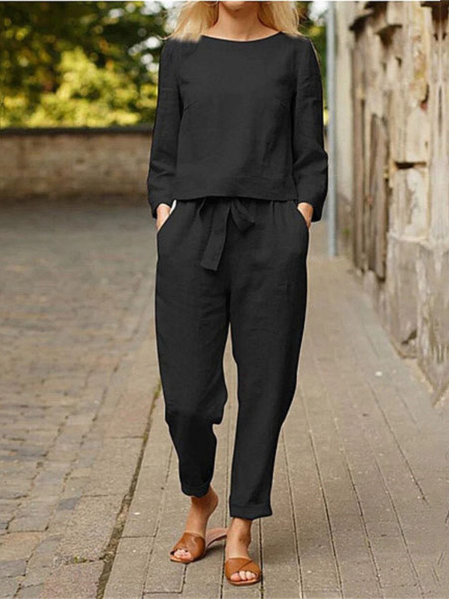 Levoire | Chemisier À Manches Longues Et Ensemble De Pantalons Pour Femmes Noir