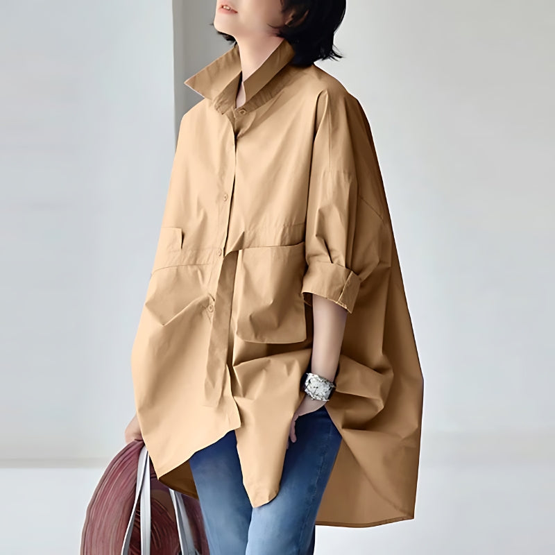 Levoire | Grande Taille Blouse Pour Femme Avec Col À Revers Et Manches Longues Khaki