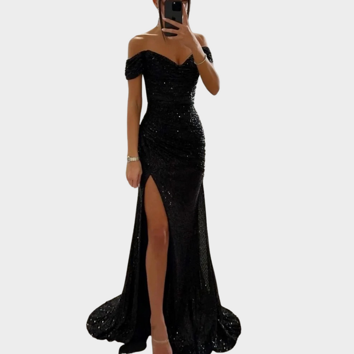 Levoire | Robe de soirée élégante longue pour femmes avec fente Noir