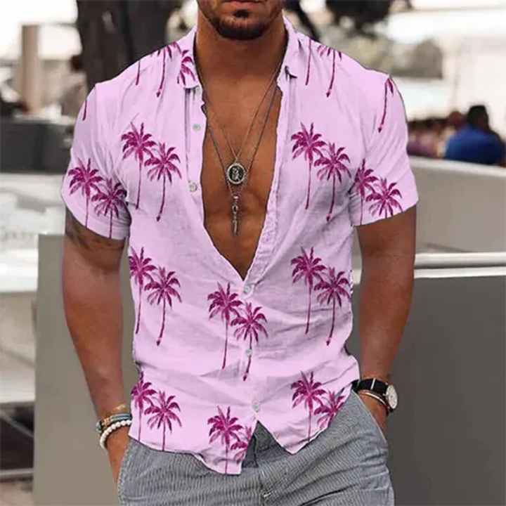 Levoire | Chemise d'été à manches courtes bouton en bas Rose