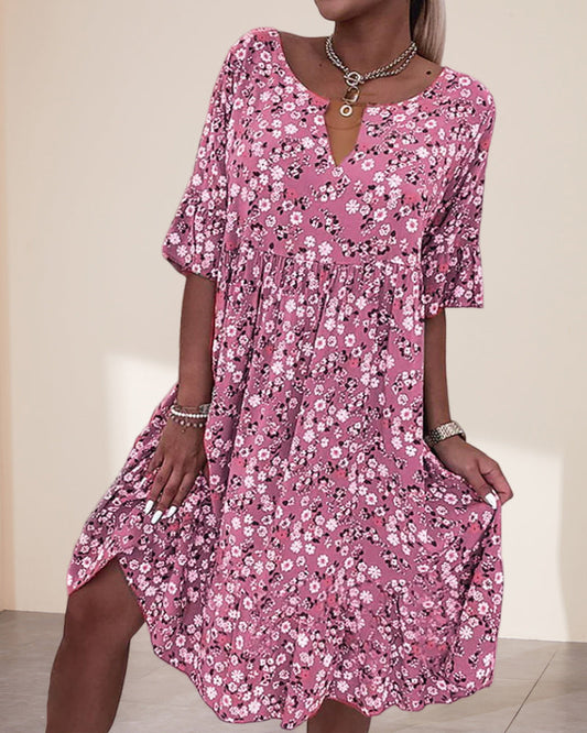 Levoire | Robe À Manches Demi-Mètres Et Imprimé Floral Rosa