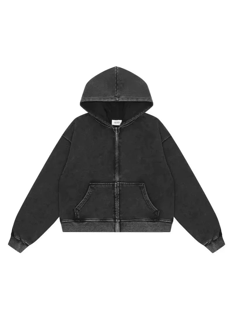 Levoire | Pull à capuche zippé pour hommes en tissu lavé Pull avec fermeture éclair pour hommes