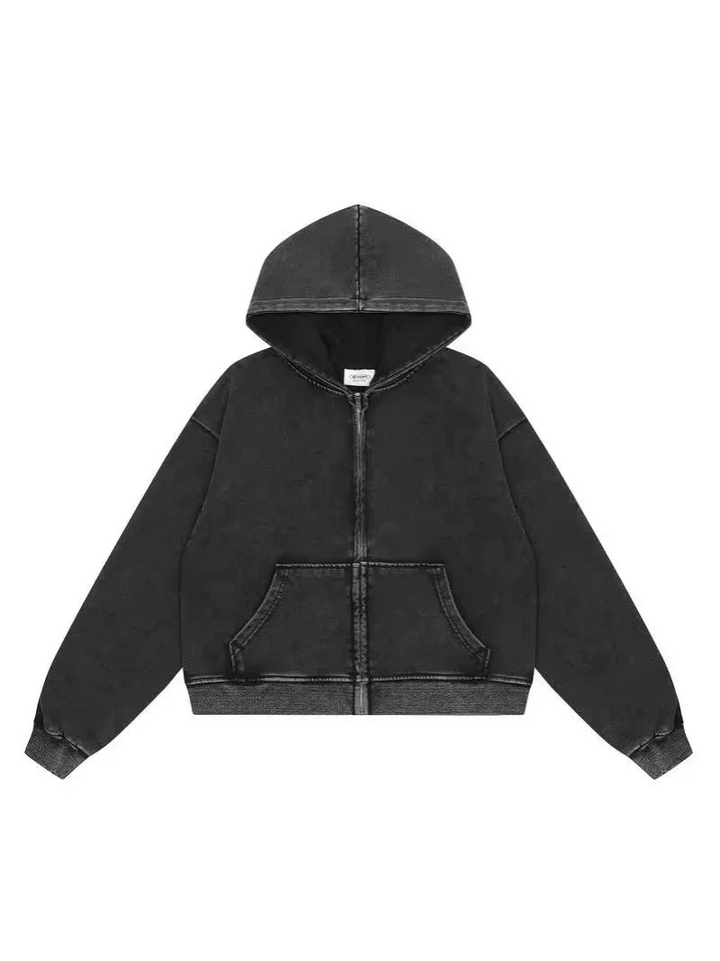 Levoire | Pull à capuche zippé pour hommes en tissu lavé Pull avec fermeture éclair pour hommes