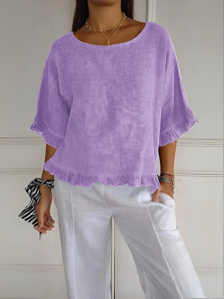 Levoire | Coton Lin Blouse Avec Volants Lila