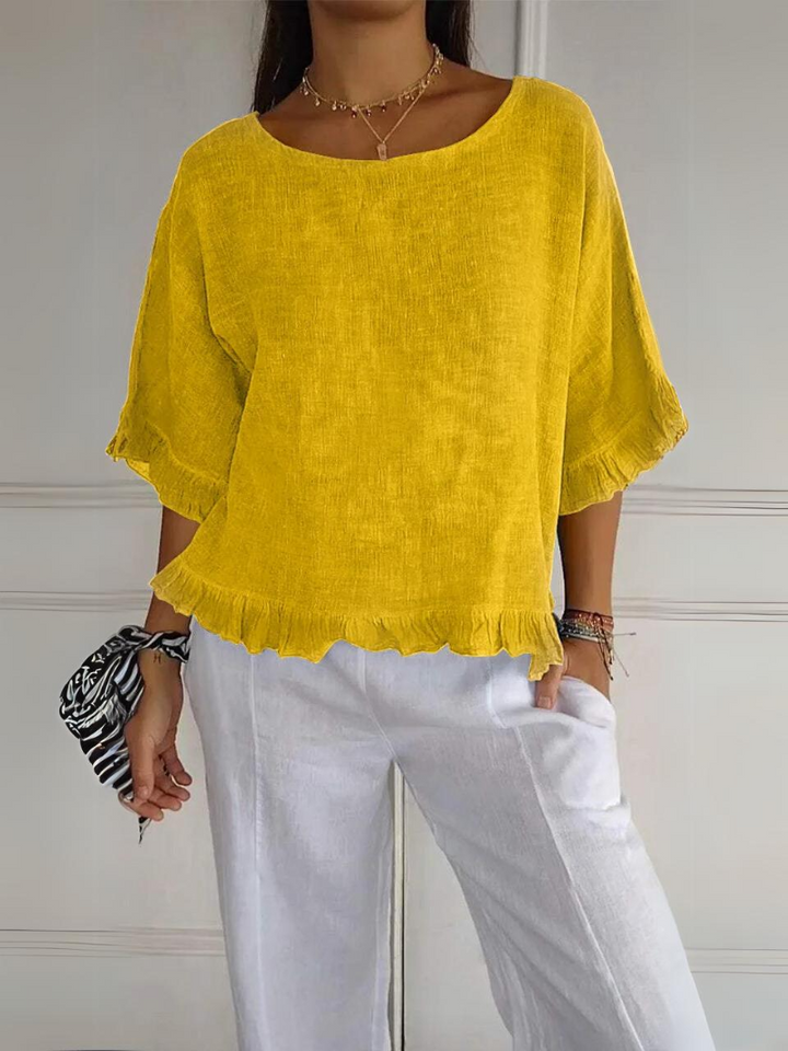 Levoire | Coton Lin Blouse Avec Volants Jaune