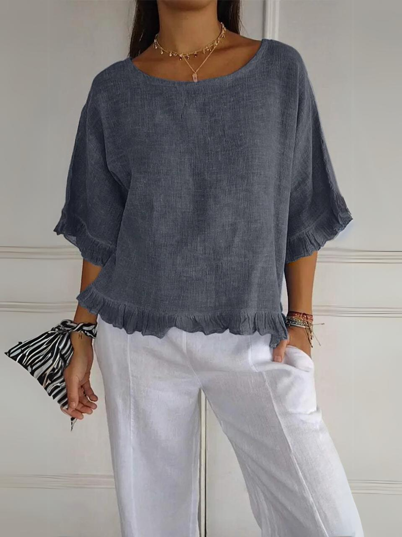 Levoire | Coton Lin Blouse Avec Volants Gris