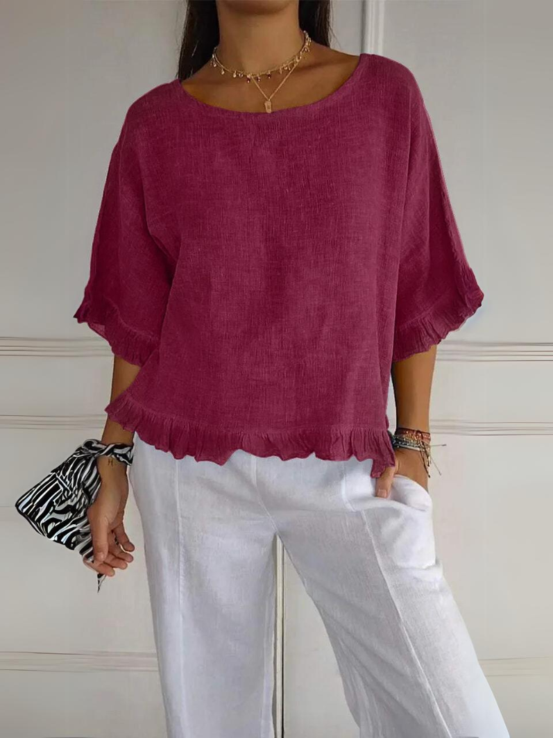 Levoire | Coton Lin Blouse Avec Volants Rouge cerise