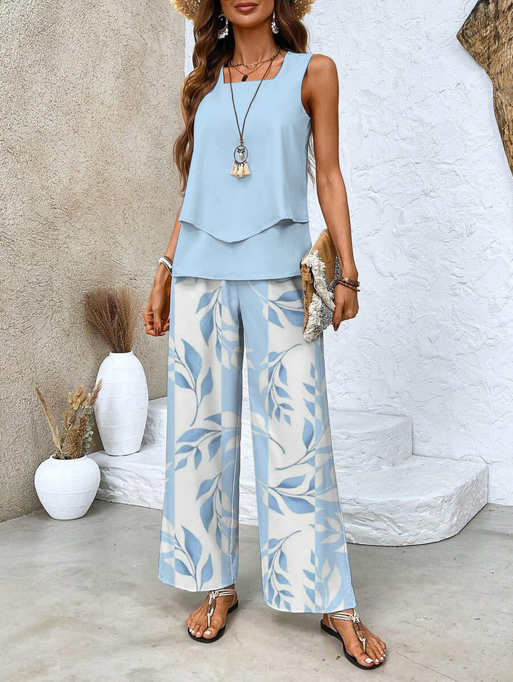 Levoire | Haut Sans Manches Et Pantalon Ample Pour Femmes Bleu