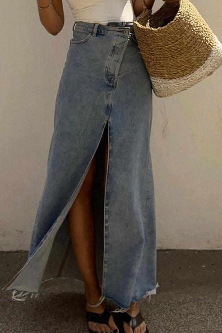 Levoire | Jupe En Denim Usée Taille Haute À Fente