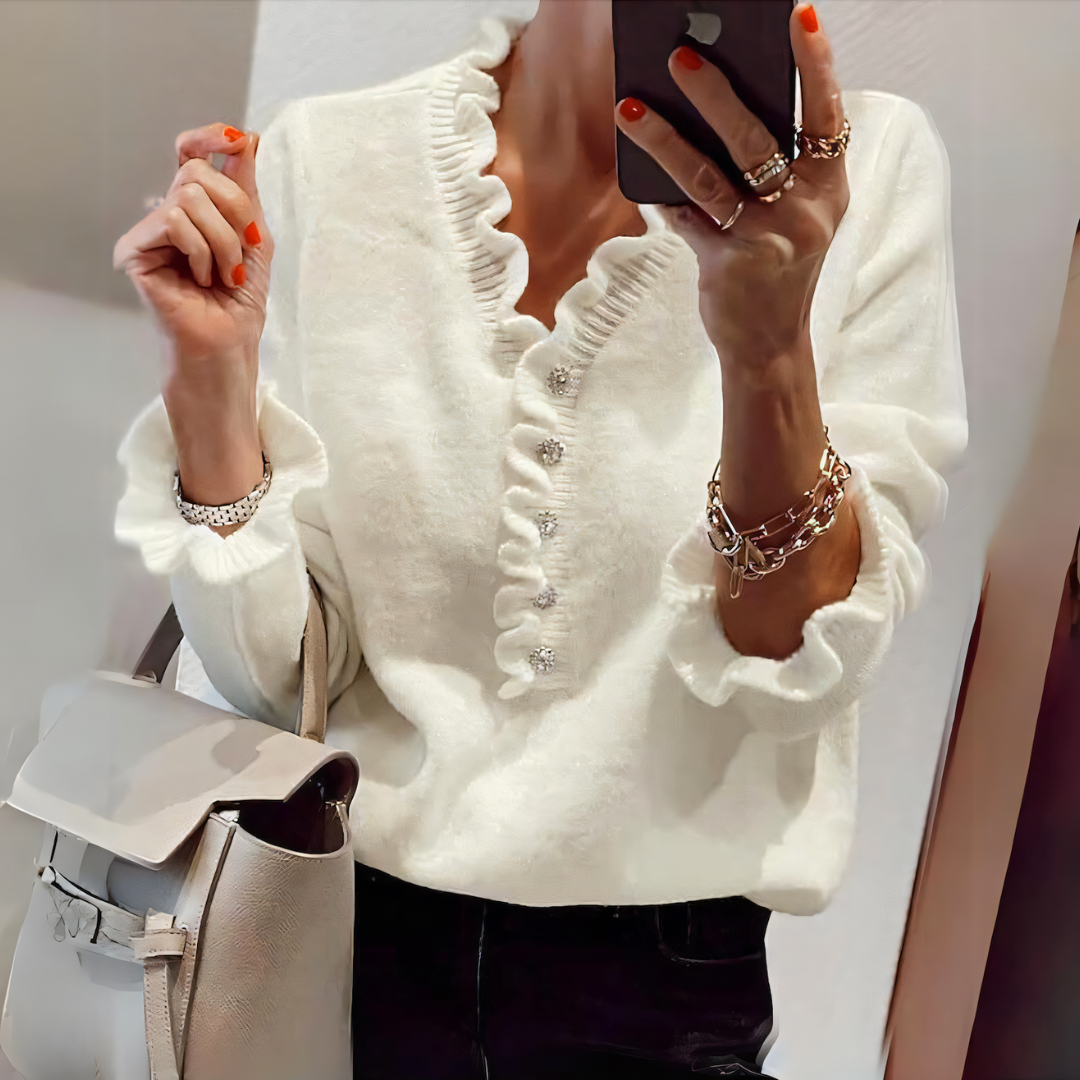 Levoire | Pull Pour Femmes Élégant Froncé Blanc