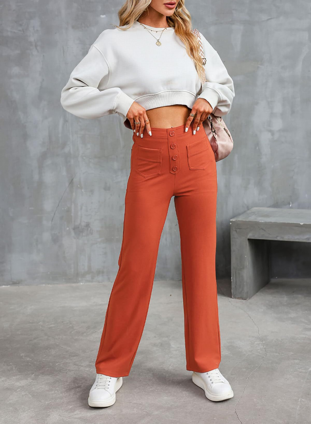 Levoire | Pantalon large taille haute pour un confort décontracté pour femmes Orange