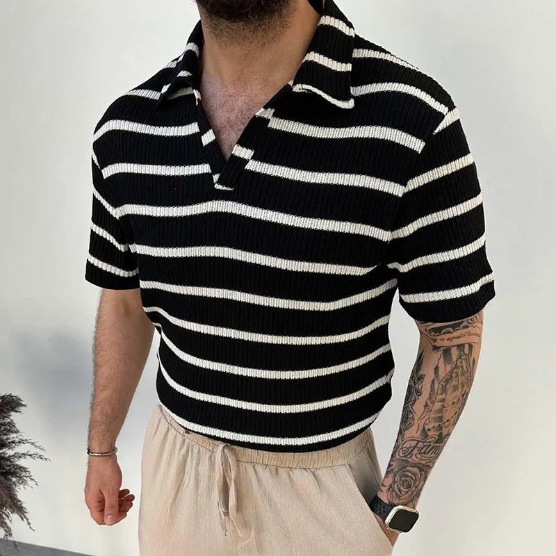 Levoire | T-Shirt Rayé Pour Hommes À Manches Courtes Noir