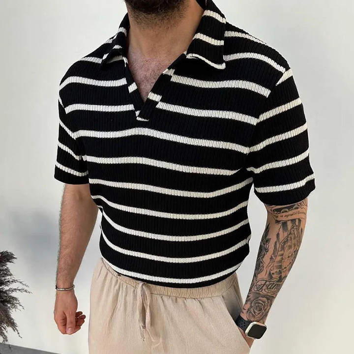 Levoire | T-Shirt Rayé Pour Hommes À Manches Courtes Noir