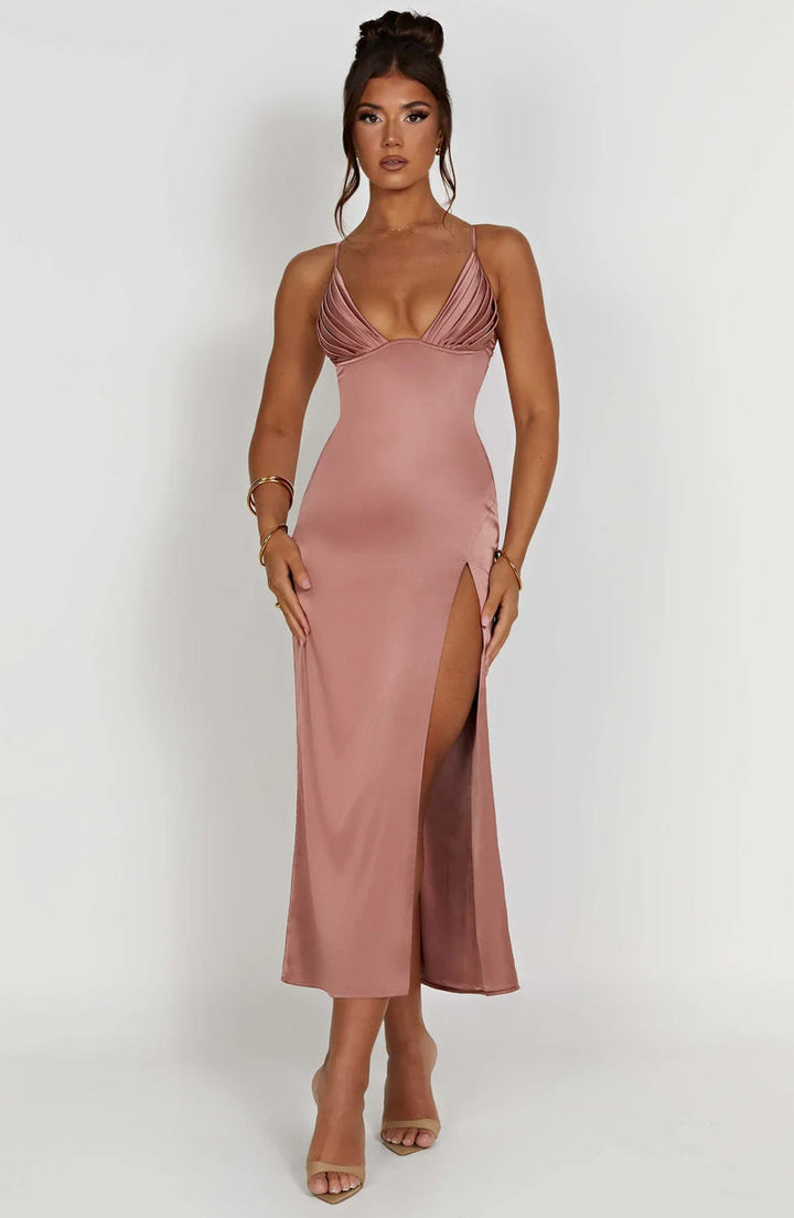 Levoire | Robe Midi Avec Bretelles Spaghetti Pour Un Look Tendance Rosa