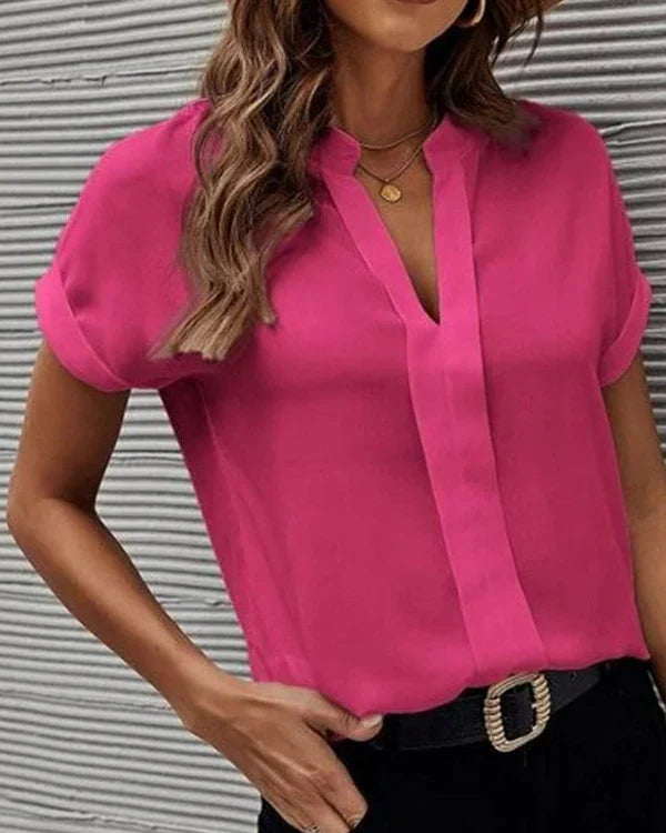 Levoire | Blouse À Manches Courtes Avec Décolleté En V Fuchsie