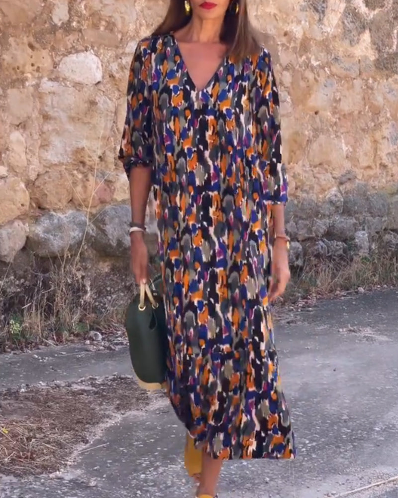 Levoire | Robe À Décolleté En V Imprimé Rétro Multicolore