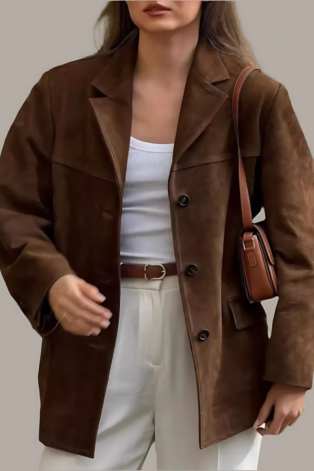 Levoire | Blazer en daim pour femmes classique et décontracté veste brune pour femmes Braun
