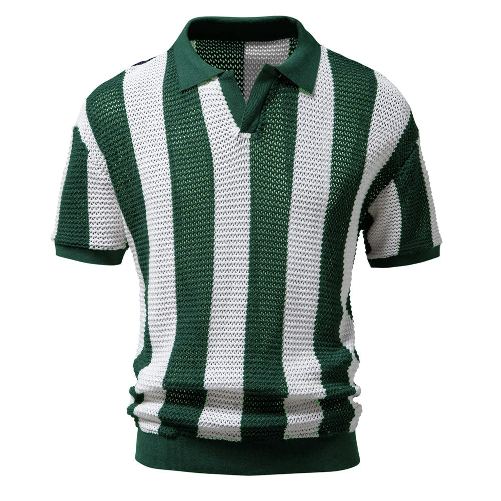 Levoire | Rayé & Breathable Polo Shirt Vert