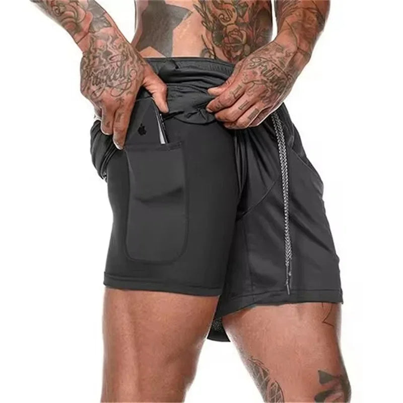 Levoire | 2 en 1 Shorts de sport pour hommes Complètement noir