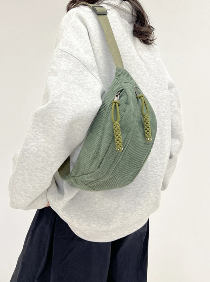 Levoire | Sac banane en velours côtelé Petit sac à porter sur la hanche Sac bandoulière vert