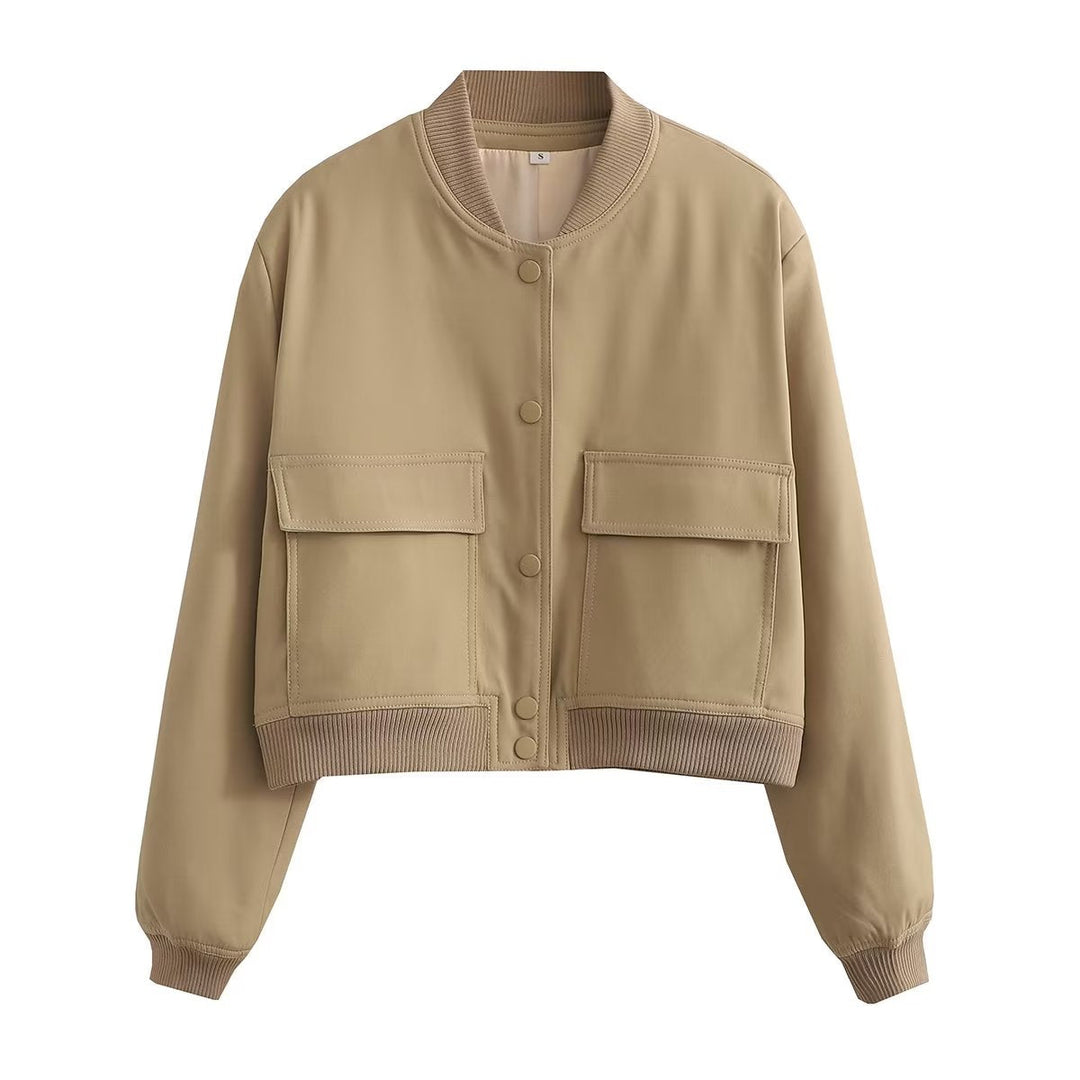 Levoire | Veste Courte Tendance Pour Femmes Avec Col Bomber Khaki