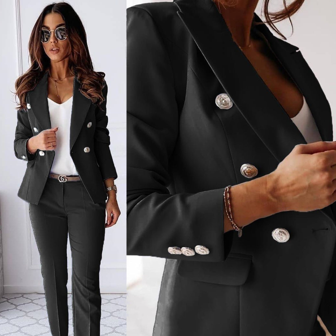 Levoire | Costume Blazer Pantalon Élégant Avec Double Boutonnage Formelle Noir